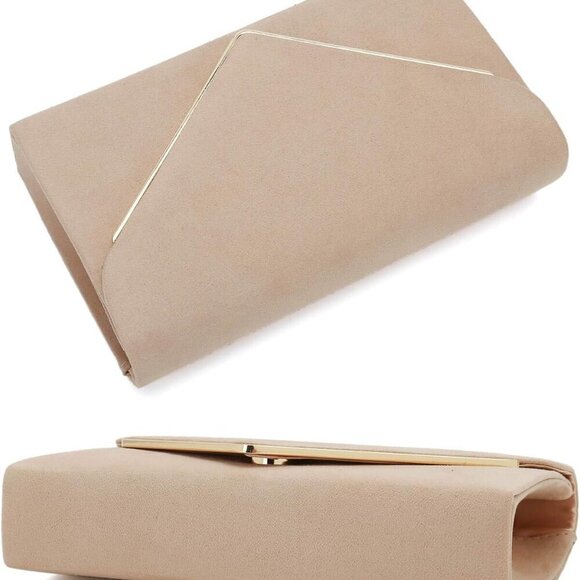 Faux Suede Clutch Bag Elegant Metal Binding Evening Purse for Wedding - Picture 5 of 7